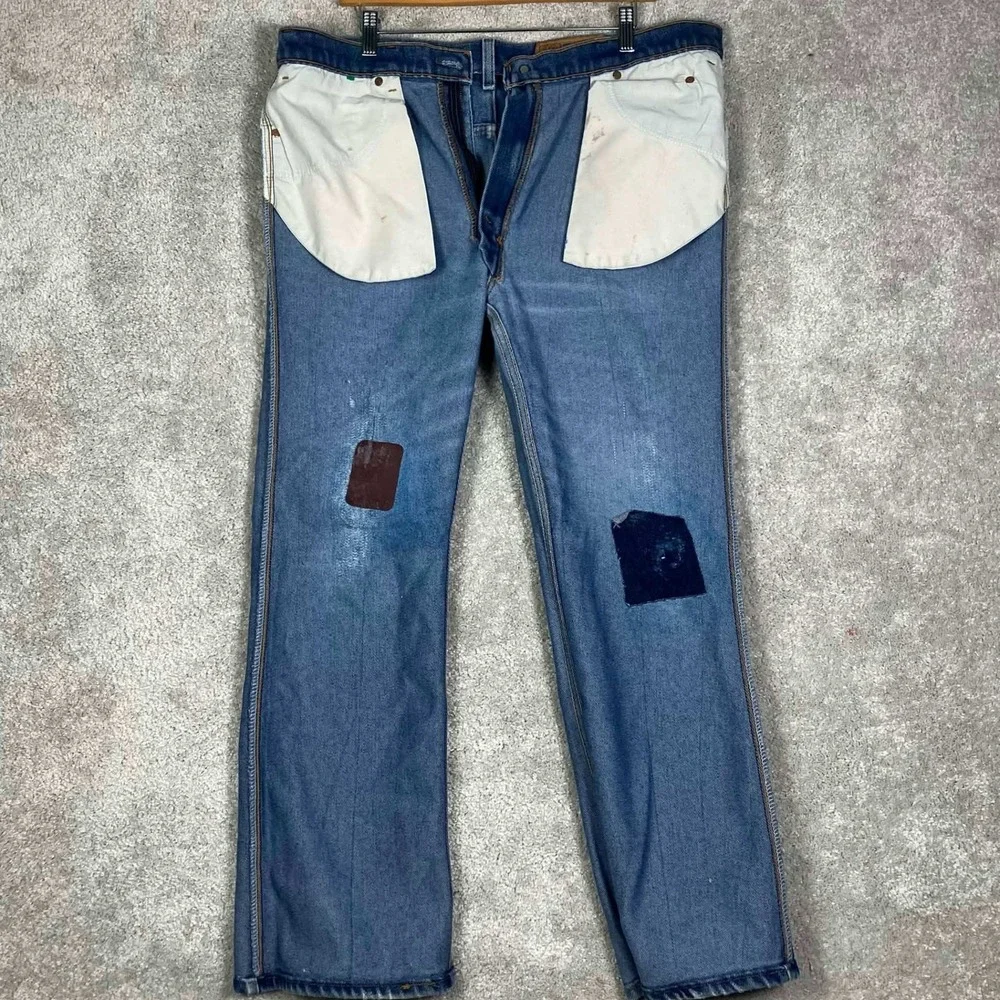 Vintage Levis Jeans Mens Fits 36x27 517 Blue Bootcut Black Tab Patched 80s 90s